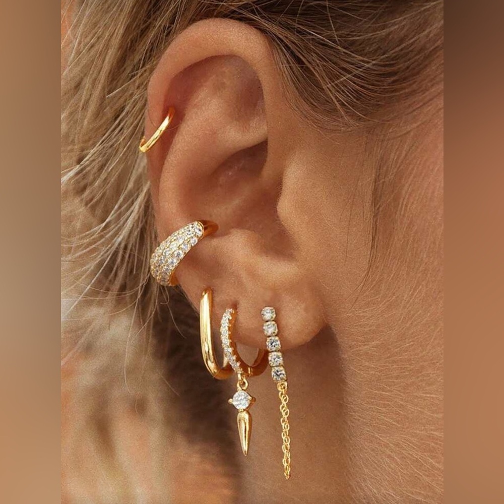 5-Piece Gold Plated Stainless Steel Earring Set w/ ear cuff